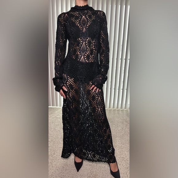 LONG CROCHETED KNIT DRESS LIMITES EDITION - Picture 4 of 13